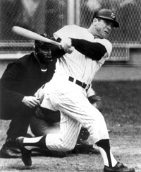 Mickey Mantle smashes his 16th World Series home run off knuckelball pitcher Barney Schultz of the Cardinals in the 1964 World Series at Yankee Stadium, breaking Babe Ruth's World Series home run record and winning the game