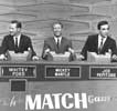 Mickey Mantle, flanked by teammates Whitey Ford and Joe Pepitone, appears as a contestant on a celebrity edition of "The Match Game" - a popular quiz show in the 1960s
