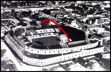 Diagram of Mickey Mantle's home runs hit out of Tiger Stadium in Detroit on  June 18, 1956 and Sept. 17, 1958. Both ball went completely out of the park!